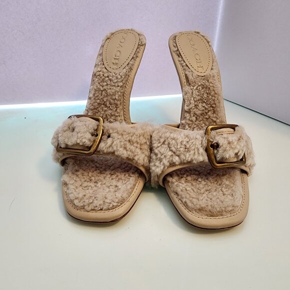 Brand new! COACH Cream Shearling Buckle Mule Heel - Picture 7 of 9